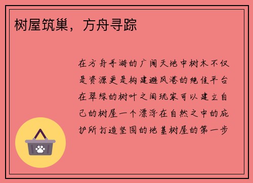 树屋筑巢，方舟寻踪